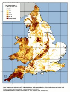 Map of Radon in homes throughout the UK